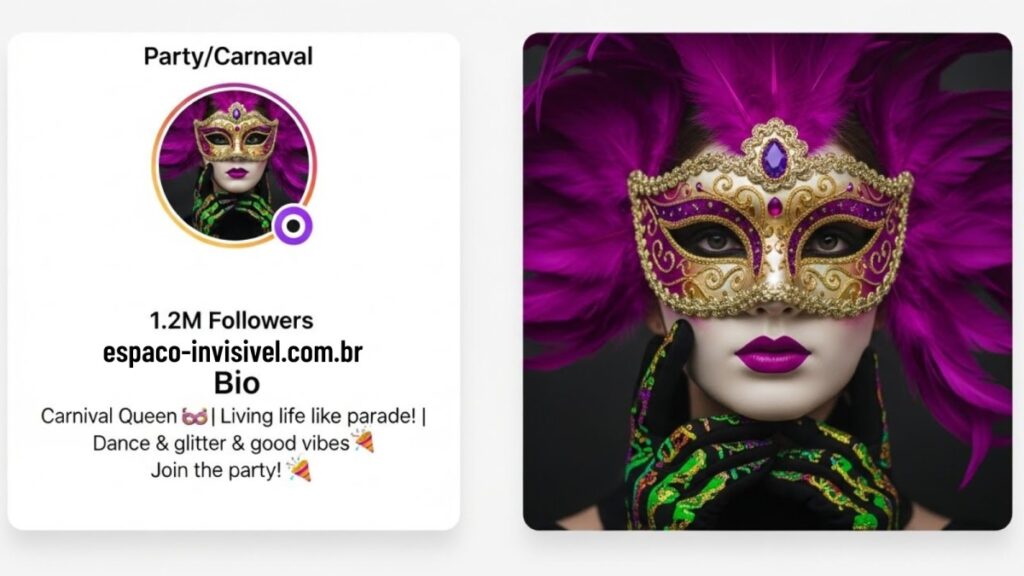 Três exemplos de templates de bio criativa para Instagram durante o Carnaval