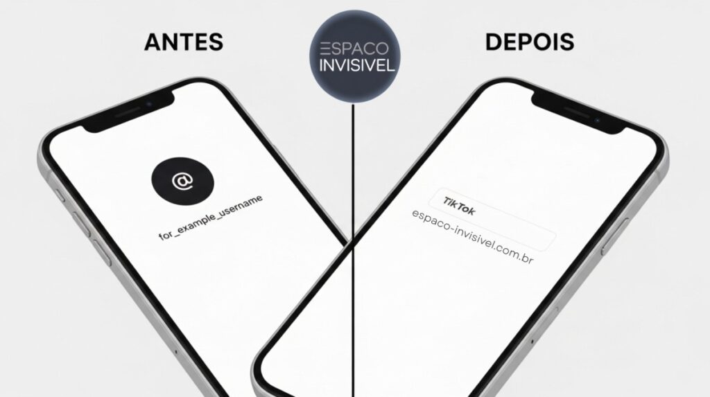 comparacao antes e depois nome normal versus nome invisivel no tiktok